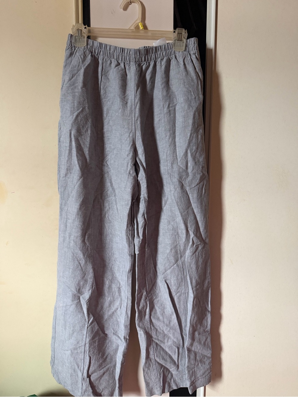 Light Gray Elastic Waist Linen Pants